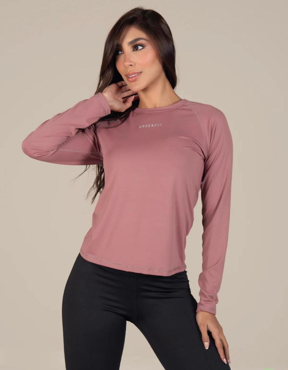 Camiseta deportiva de manga palo de rosa