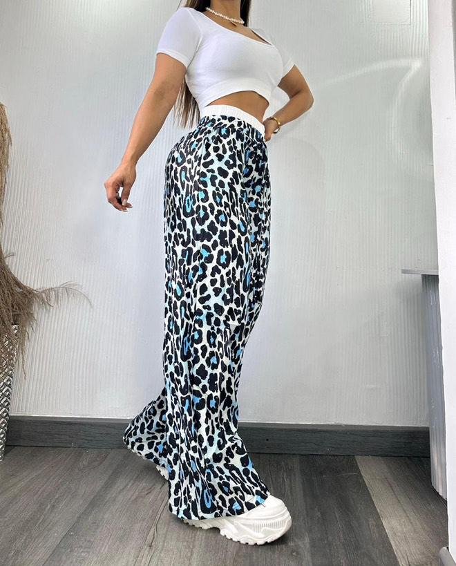 Pantalón Palazzo Animal Print Azul & Negro · foto 1