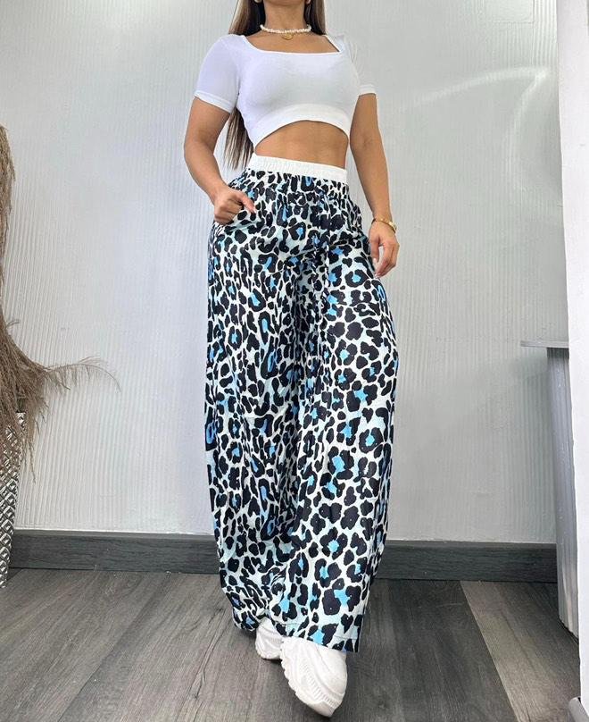 Pantalón Palazzo Animal Print Azul & Negro · foto 3